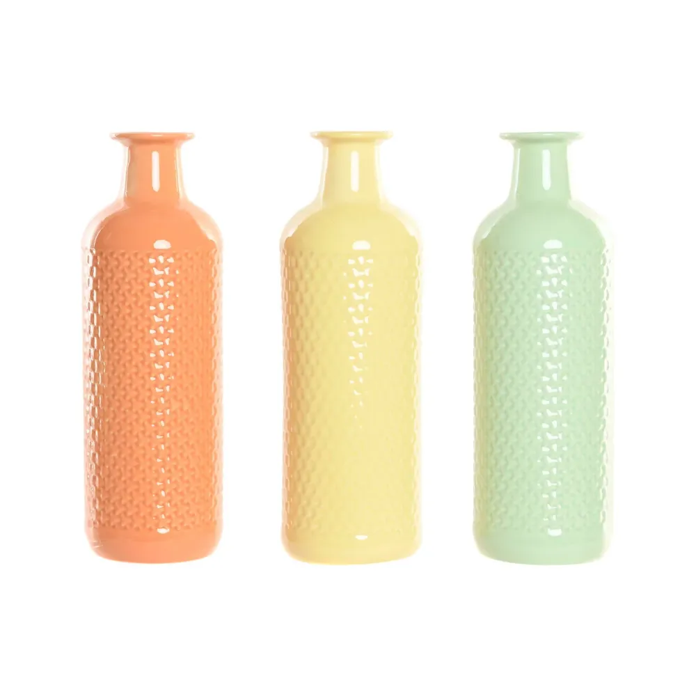 Vaso Home ESPRIT Verde Crema Terracotta Dolomite 13 x 13 x 41 cm (3 Unità)