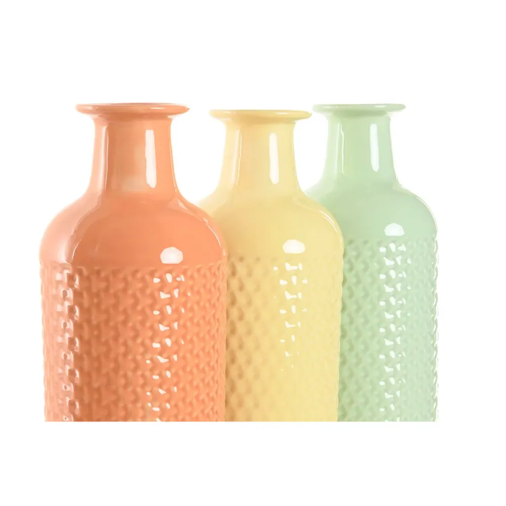 Vaso Home ESPRIT Verde Crema Terracotta Dolomite 13 x 13 x 41 cm (3 Unità)