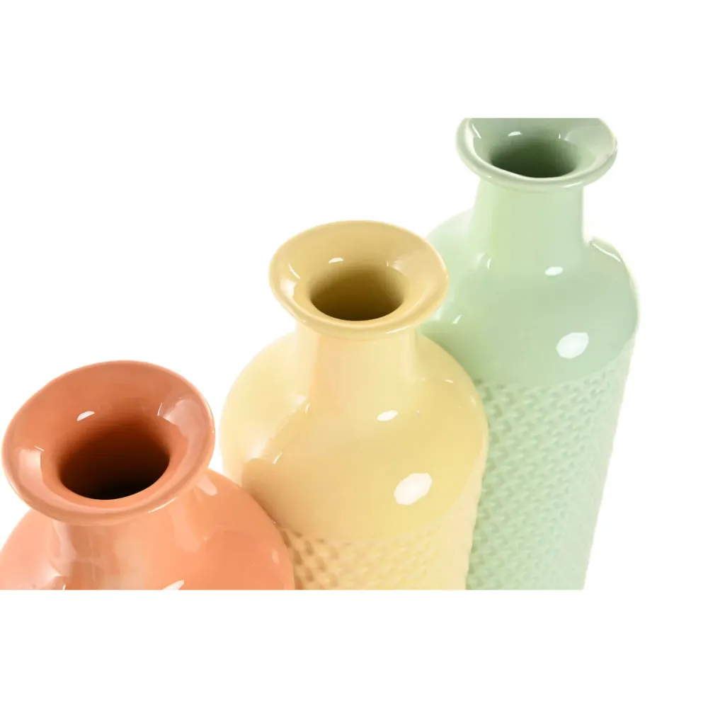 Vaso Home ESPRIT Verde Crema Terracotta Dolomite 13 x 13 x 41 cm (3 Unità)