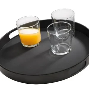 Vassoio APS -BISTRO- Ø 355 cm altezza: 45 cm melamina nero antiscivolo con 2 impugnature incassate bordo impilabile 84045