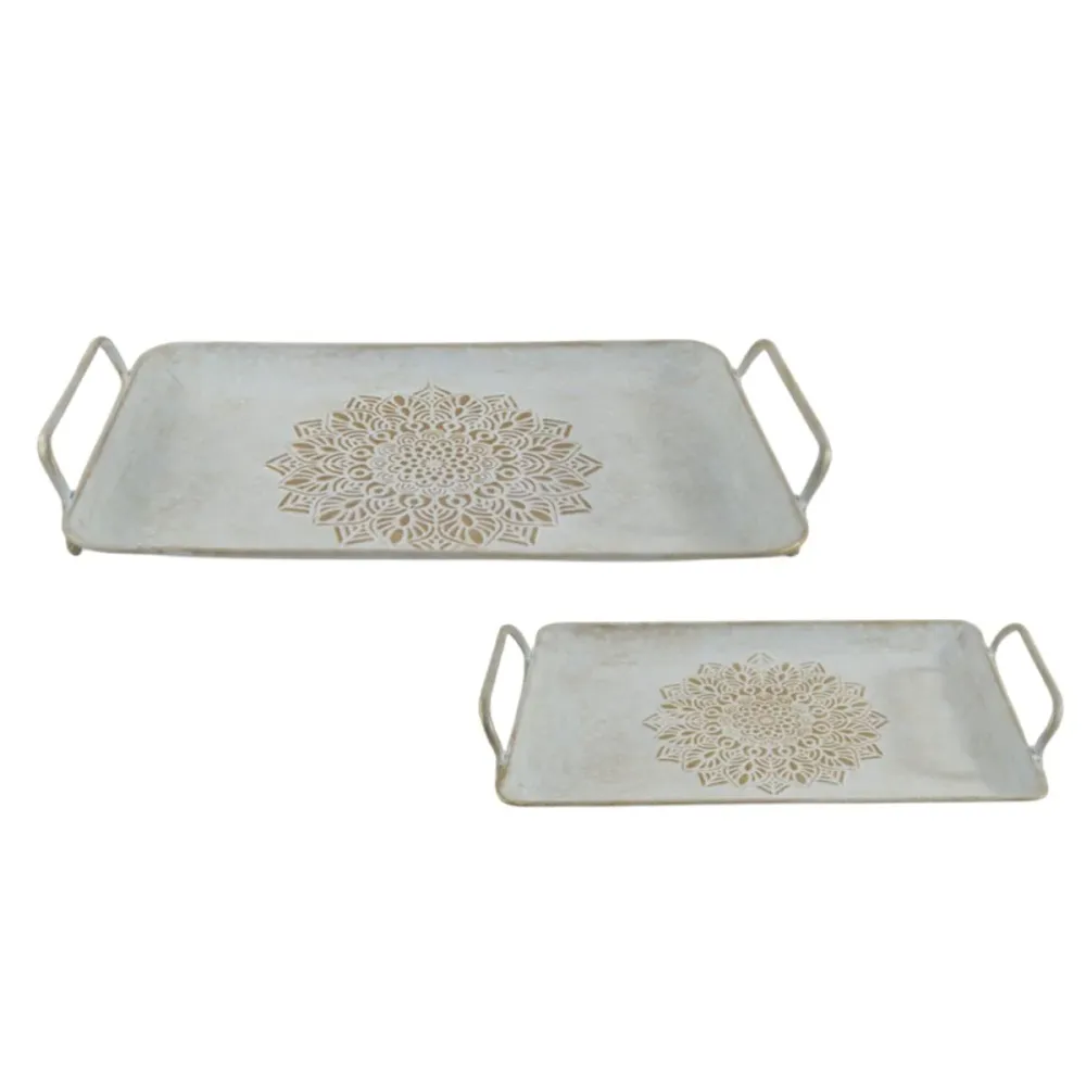 Vassoio per aperitivi Home ESPRIT Bianco Dorato Arabo (2 Unità)