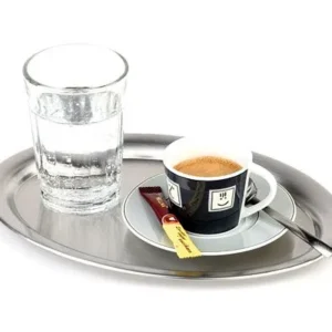 Vassoio da portata APS -KAFFEEHAUS- 19 x 15 cm altezza: 1 cm ovale acciaio inossidabile opaco per zucchero e panna 30111