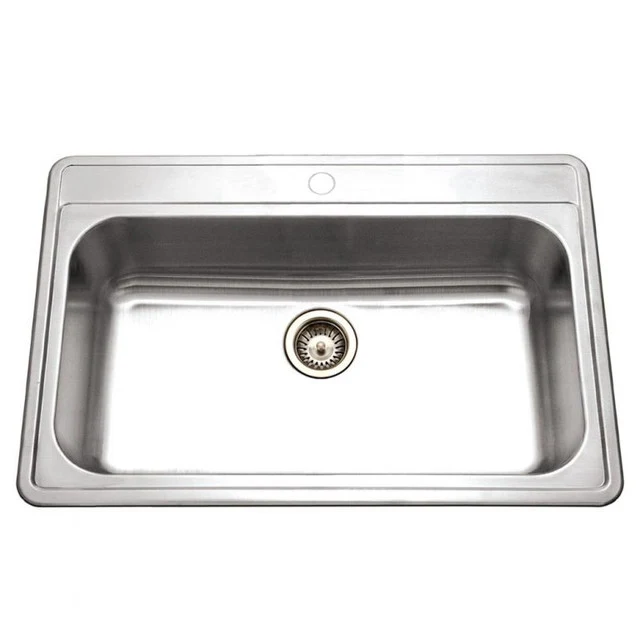Houzer Premier Series 33" Stainless Steel Drop- Topmount Unico Bowl 1-hole Kitchen Sink