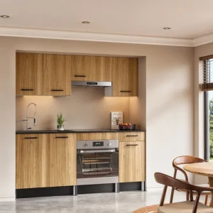 Cucina completa Con piano di lavoro 180 cm Naturale e Nero TRATTORIA