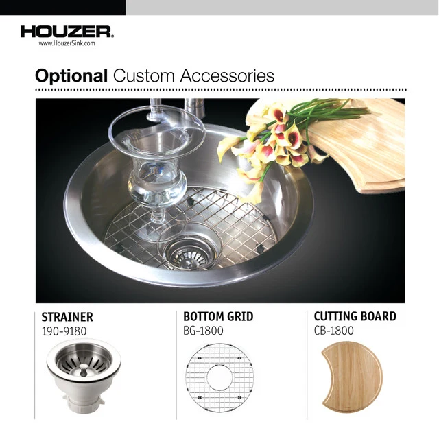 Houzer Hospitality Series 18" Stainless Steel Drop- Topmount Round Singolo Bowl Bar/Prep Sink,