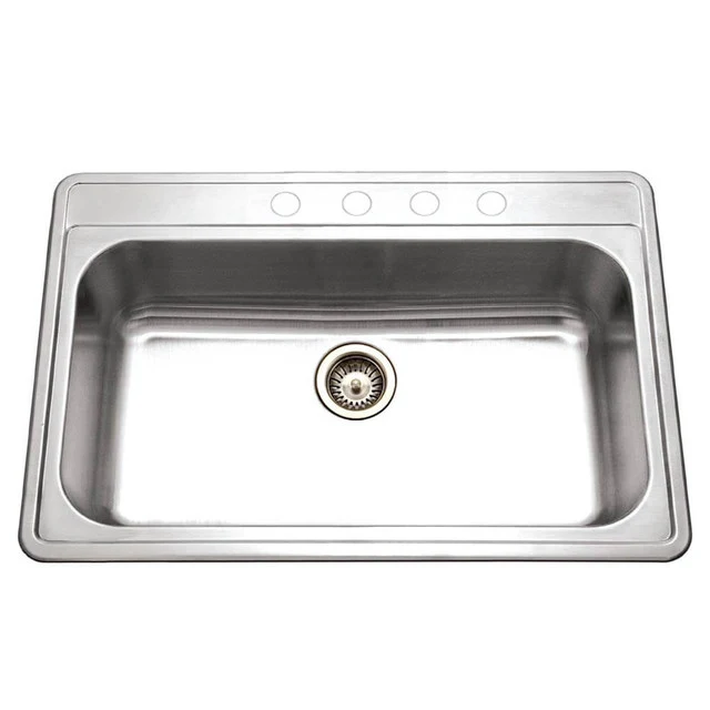 Houzer Premier Series 33" Acciaio inox Steel Drop- Topmount 4-hole Single Bowl Kitchen Sink