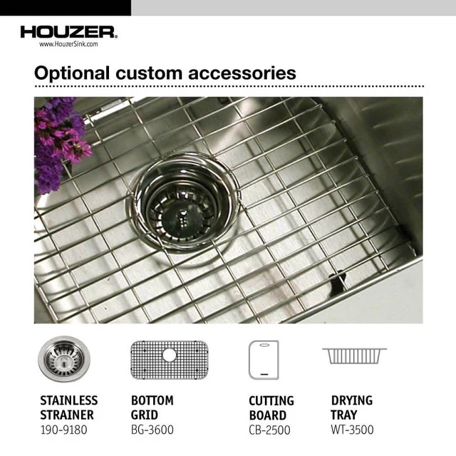 Houzer Premier Series 33" Acciaio inox Steel Drop- Topmount 4-hole Single Bowl Kitchen Sink