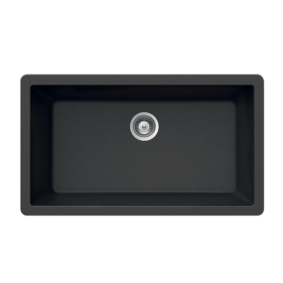 Houzer Quartztone Series 33" Granite Undermount Individuale Bowl Kitchen Sink, V-300U MIDNITE