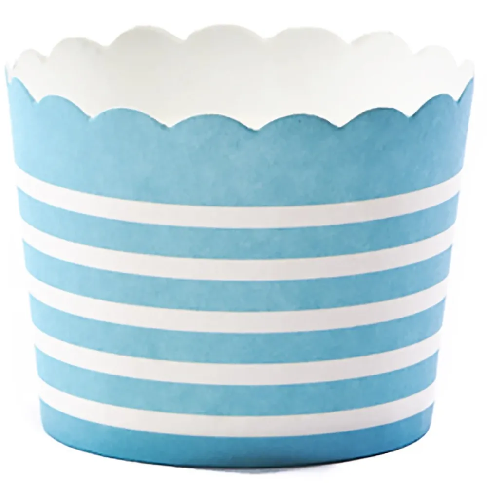 Taza azul pequeñ con rayas blancas
