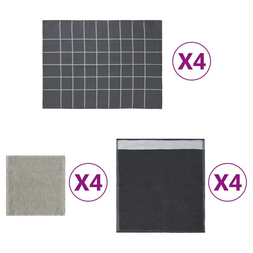 Tovaglioli di Lino Set Strofinacci 12 pz Cotone Grigio