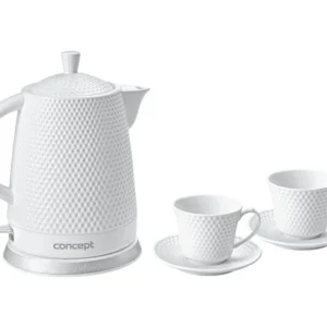 Concept RK0040 Ceramica Kettle Electric + 2 Cups + 2 Saucers Teacup Set Auto Shut Off 1.5 L 1500 W