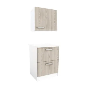 Contenitore da cucina 1 mobile basso e 1 mobile elevato Bianco e Rovere TRATTORIA