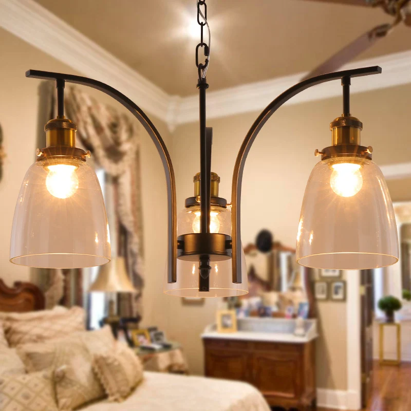 Lampadario sospensione forma di tazza vetro trasparente Lampada da soffitto vecchio stile 3/5/6 luci con braccio curvo
