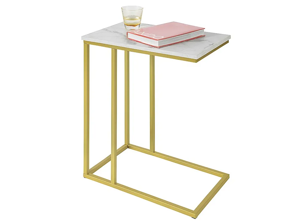 SoBuy Tavolino da Divano, Forma-C, Tavolino Consolle L30*P48*A61cm, Aspetto Marmo, FBT87-G