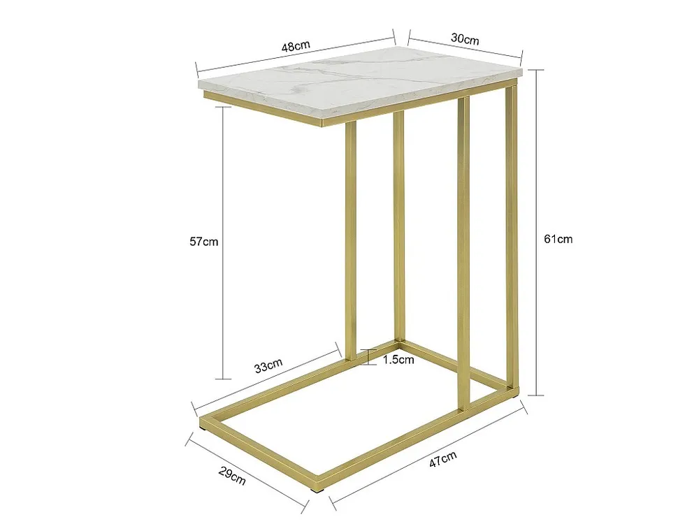 SoBuy Tavolino da Divano, Forma-C, Tavolino Consolle L30*P48*A61cm, Aspetto Marmo, FBT87-G