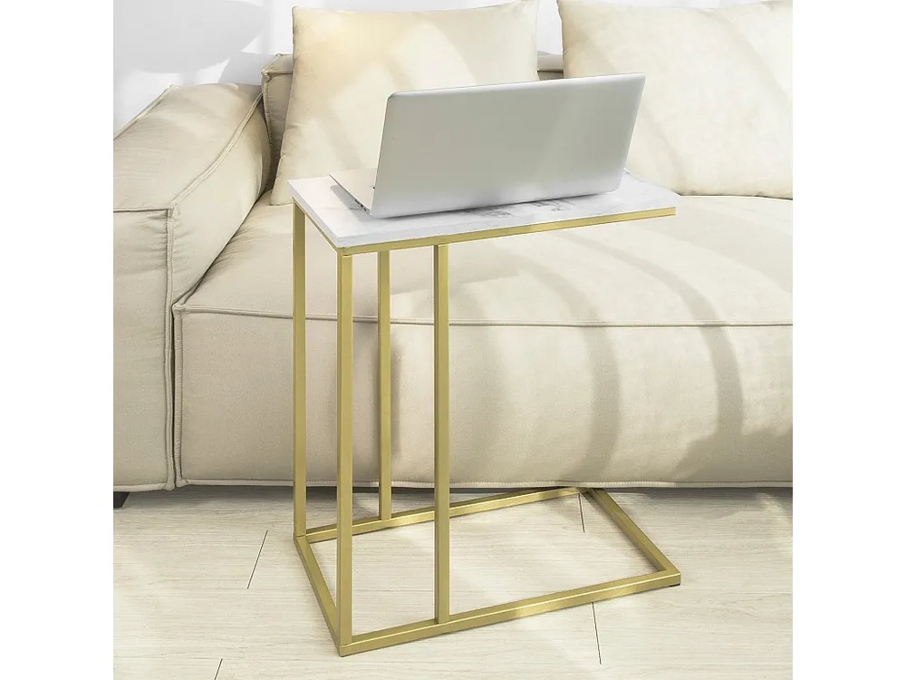 SoBuy Tavolino da Divano, Forma-C, Tavolino Consolle L30*P48*A61cm, Aspetto Marmo, FBT87-G