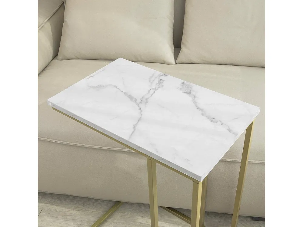 SoBuy Tavolino da Divano, Forma-C, Tavolino Consolle L30*P48*A61cm, Aspetto Marmo, FBT87-G