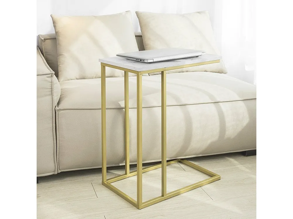 SoBuy Tavolino da Divano, Forma-C, Tavolino Consolle L30*P48*A61cm, Aspetto Marmo, FBT87-G