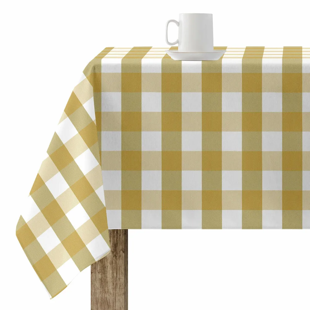 Set Completo di Lino Tovaglia antimacchia Belum Cuadros Senape 300 x 150 cm