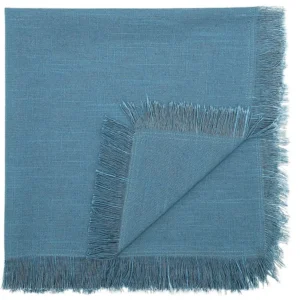 Lotto di 4 tovaglioli da tavolo con frange 45 x 45 cm Blu marine POLA con Ricamo Artigianale