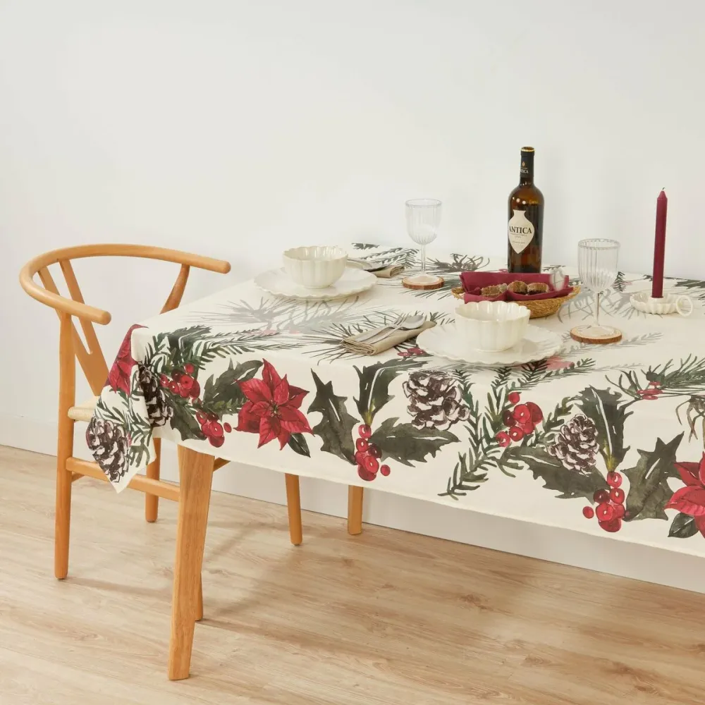 Tovaglia Rotonda Tovaglia resina antimacchia Belum Christmas Flowers 100 x 140 cm