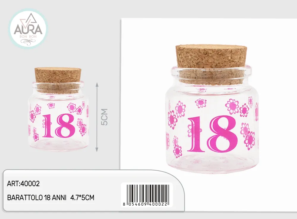 Barattolo vetro 4,7x5cm 18 anni fuxia