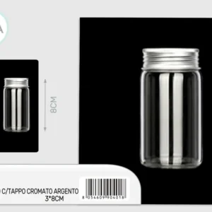 barattolo vetro con tappo cromato argento 3x8cm