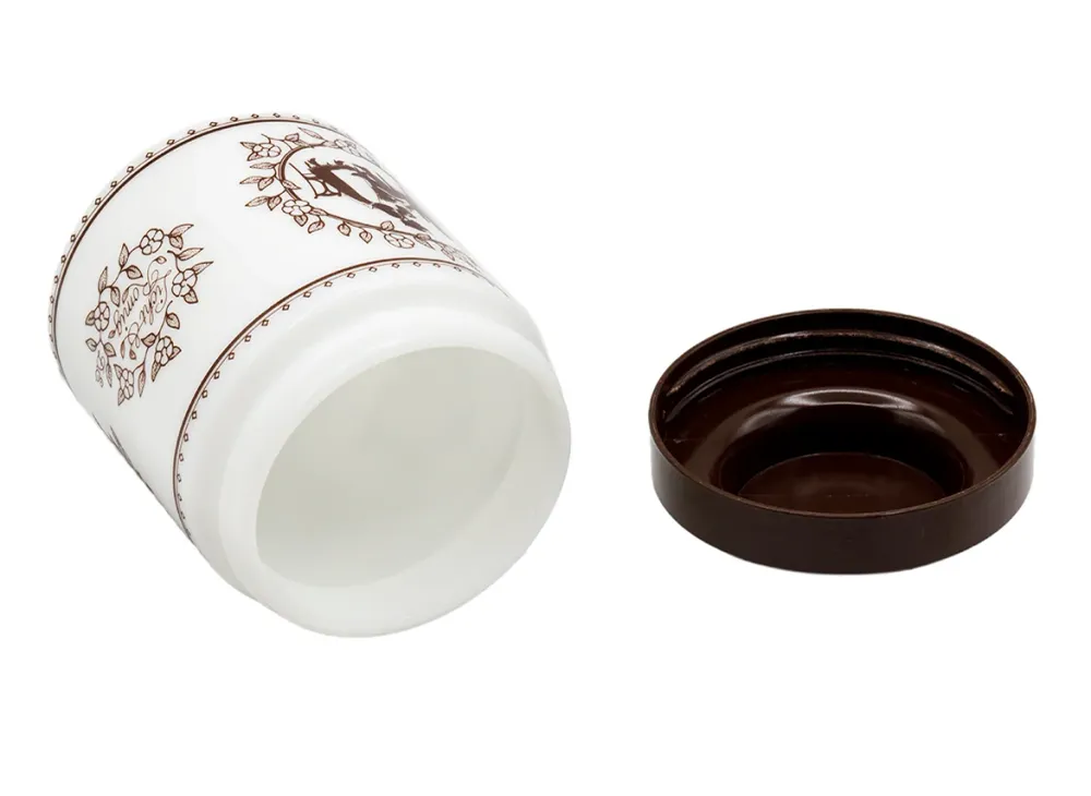 Barattolo vintage per tè. Vetro bianco e coperchio plastica # 93805