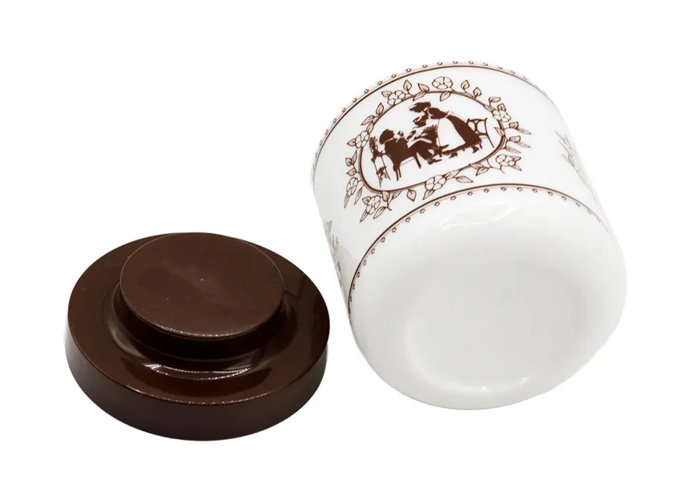 Barattolo vintage per tè. Vetro bianco e coperchio plastica # 93805