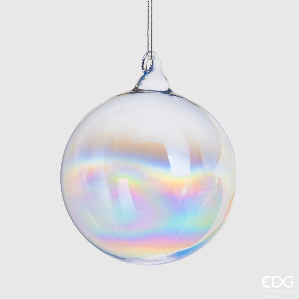 EDG Enzo De Gasperi Pallina di Natale Iride Vetro Trasparente D12 cm