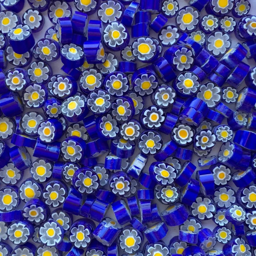 Millefiori Blu/Bianco/Giallo Fiore 10/11 trasparente
