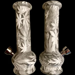 MINI GLASS BONG BUBBLE STRAIGHT “GREY LEAVES”