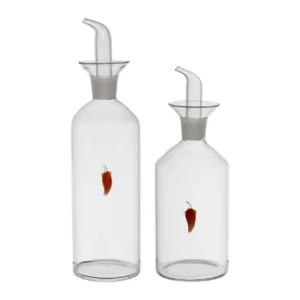 set olio aceto vetro borosilicato dettaglio peperoncino 45cl+35cl