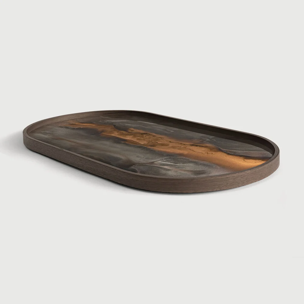 Vassoio ovale Bronze Organic vetro/legno cm 71 Ethnicraft 20369