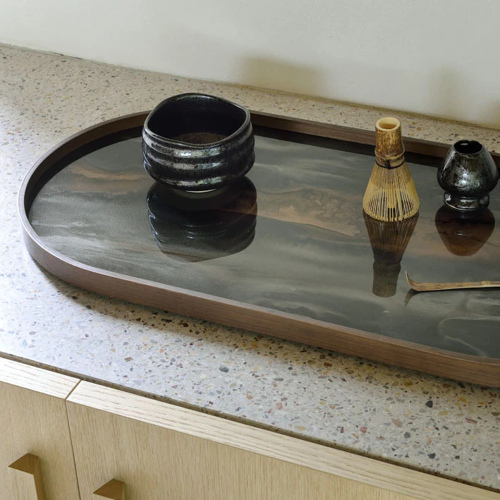 Vassoio ovale Bronze Organic vetro/legno cm 71 Ethnicraft 20369