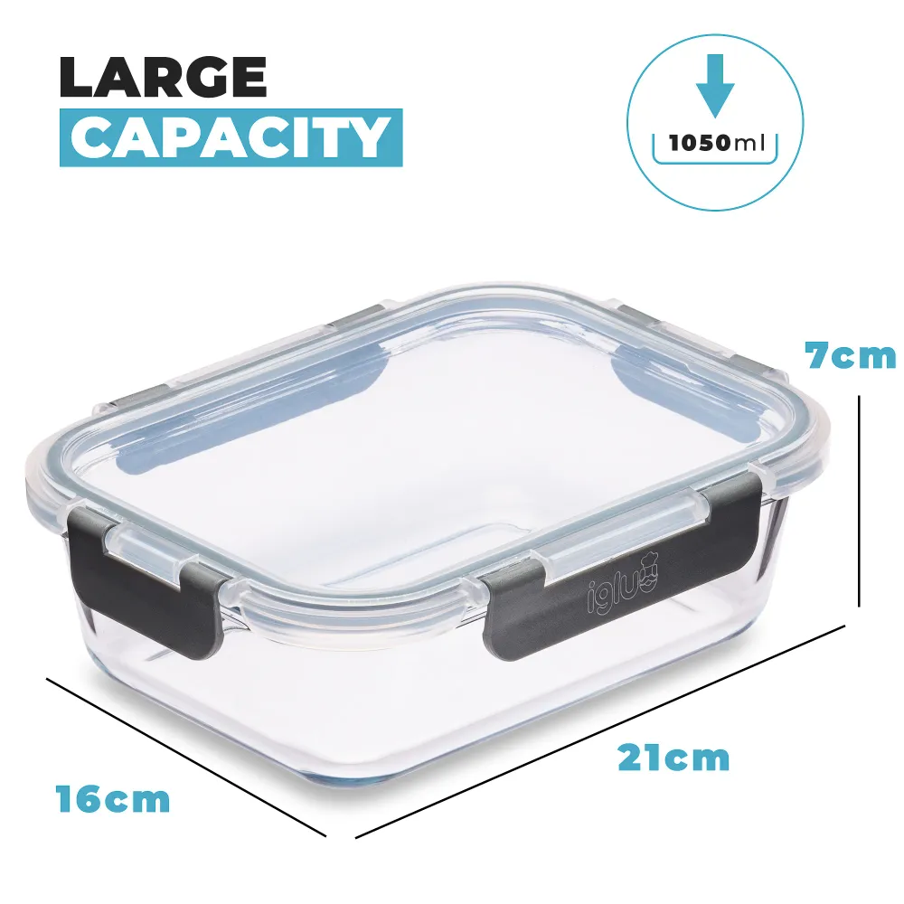 Contenitori vetro con coperchi scatto da 1050 ml - Confezione da 3