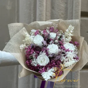 Bouquet di Fiori Stabilizzati Bianchi e Lilla