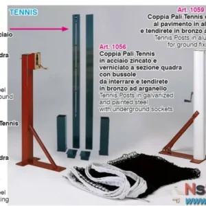 COPPIA PALI TENNIS acciaio verniciato sezione quadra con bossole e tendirete