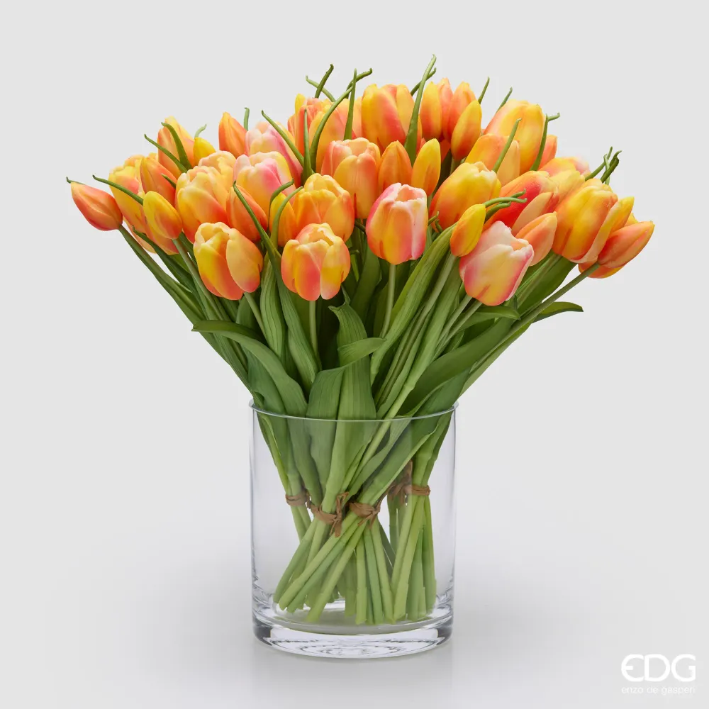 EDG Enzo De Gasperi Bouquet di Tulipani New 4 Fiori H40 cm Arancio Sfumato