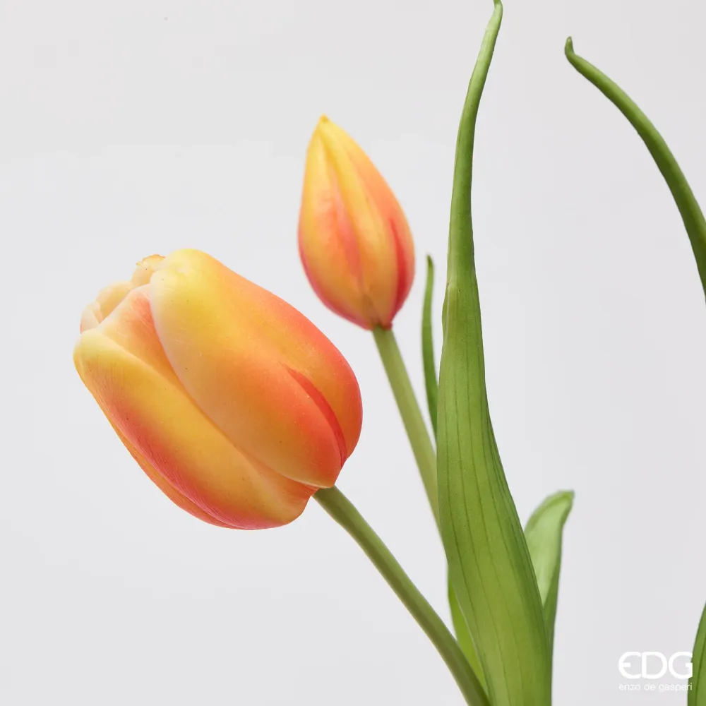 EDG Enzo De Gasperi Bouquet di Tulipani New 4 Fiori H40 cm Arancio Sfumato