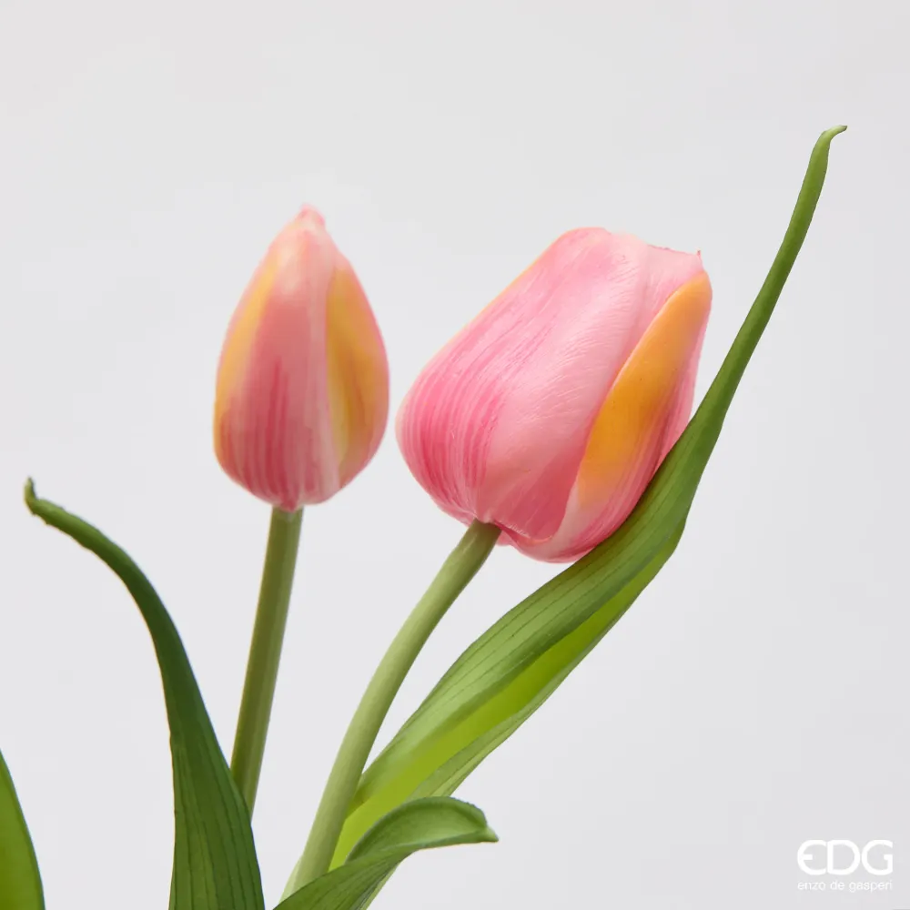EDG Enzo De Gasperi Bouquet di Tulipani New 4 Fiori H40 cm Rosa Sfumato