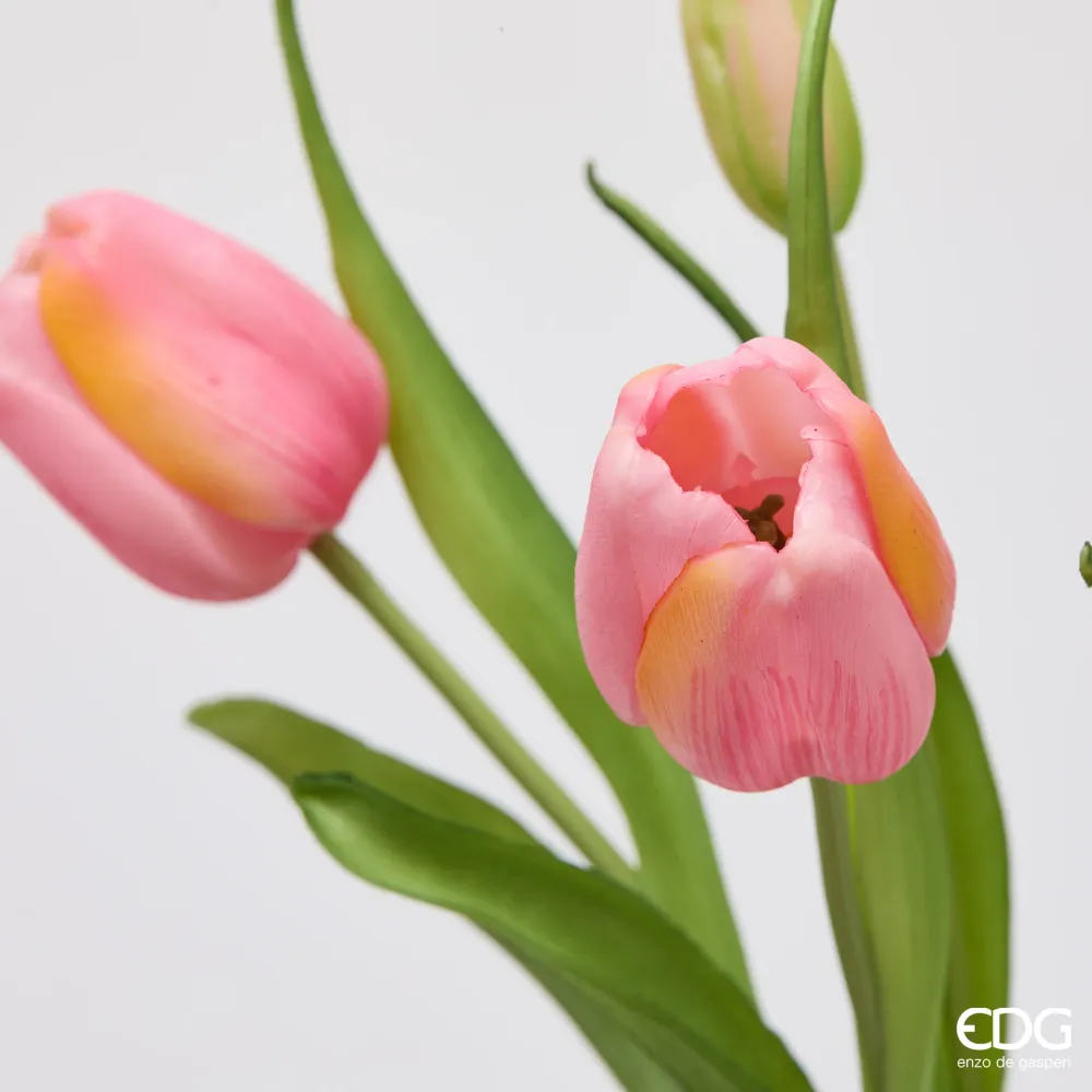 EDG Enzo De Gasperi Bouquet di Tulipani New 4 Fiori H40 cm Rosa Sfumato