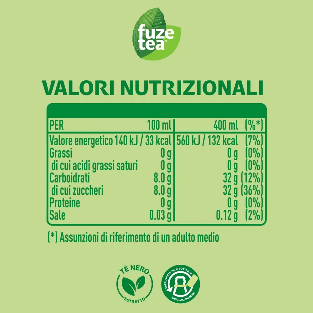 Fuze Tea, Bevanda Rinfrescante Analcolica di Té al Gusto Pesca e Rosa, con Zuccheri ed Edulcorante - 12 Bottiglie da 400 ml