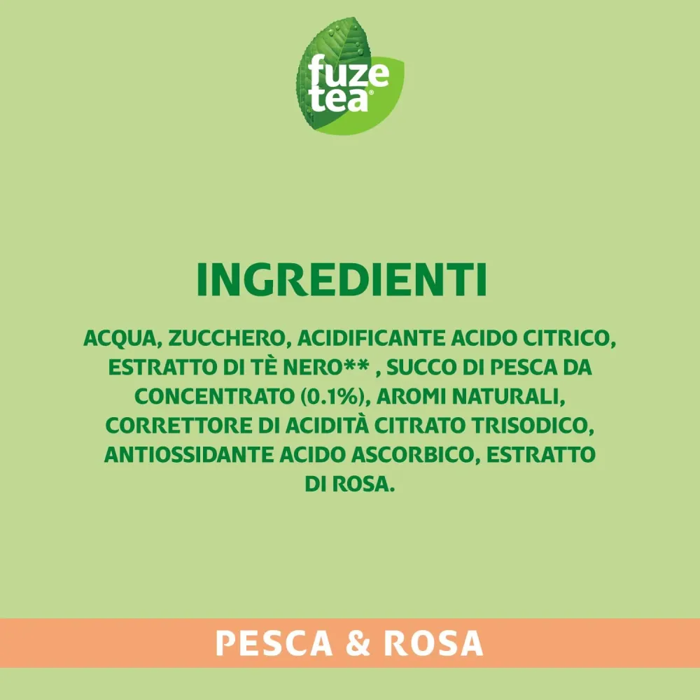 Fuze Tea, Bevanda Rinfrescante Analcolica di Té al Gusto Pesca e Rosa, con Zuccheri ed Edulcorante - 12 Bottiglie da 400 ml