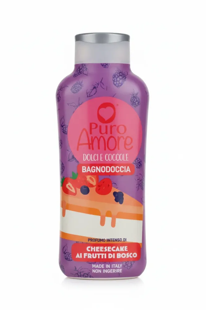 PURO AMORE Dolci Coccole Bagnodoccia Cheesecake ai Frutti di Bosco 1000ml | Profumo Gourmet Frutti Rossi e Crema | Formula...