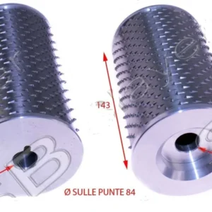RULLO GRATTUGIA MARCA AMB INOX CON FLANGE Ø SULLE PUNTE 84 LUNGH.mm 143 Ø FORO 18
