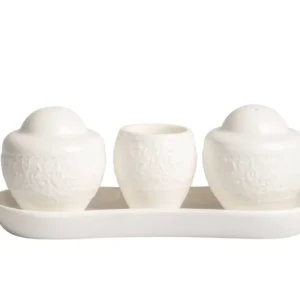 Set sale e pepe con porta stuzzicadenti e vassoio porcellana decalco Alice
