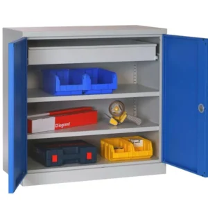 Armadio attrezzato da officina SOFAME L 1000 x P 500 x H 1000 mm con 1 cassetto (L890XH100) + 2 ripiani blu cielo RAL 5015...