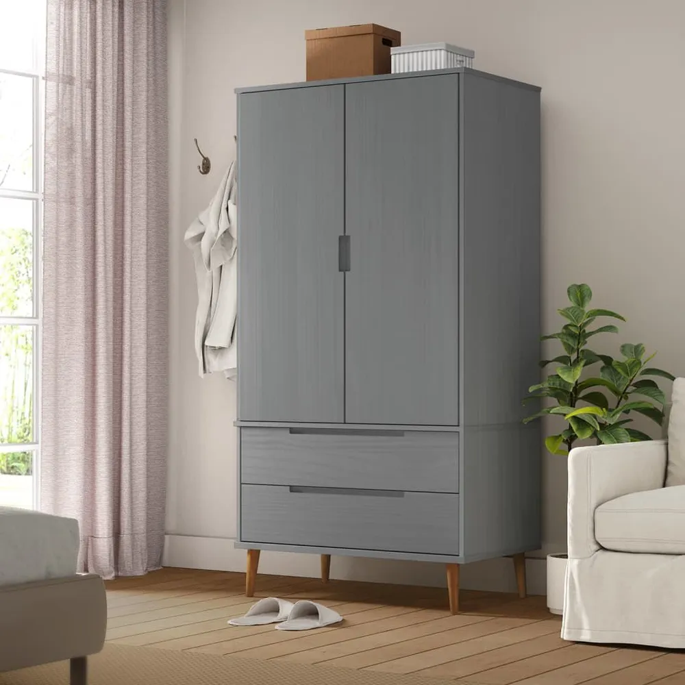 Armadio MOLDE Grigio 90x55x175 cm Legno Massello di Pino