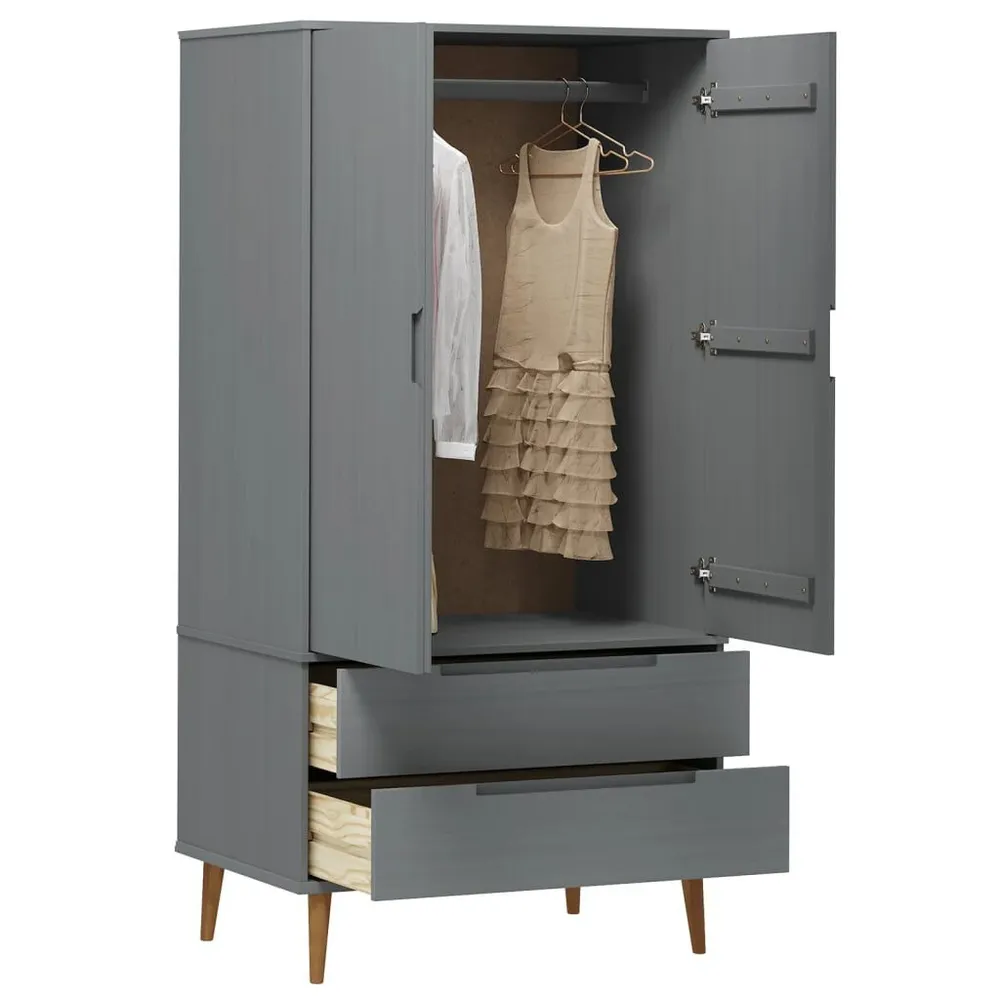 Armadio MOLDE Grigio 90x55x175 cm Legno Massello di Pino